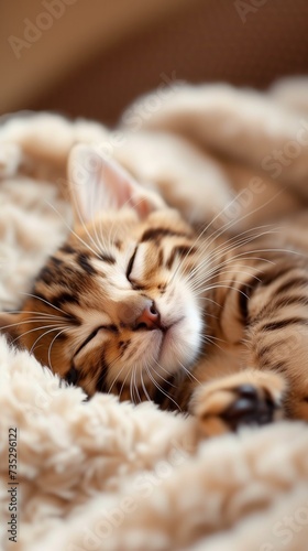 bengal kitten baby sleeping peacefully, cute and serene, soft and cozy, dreamy