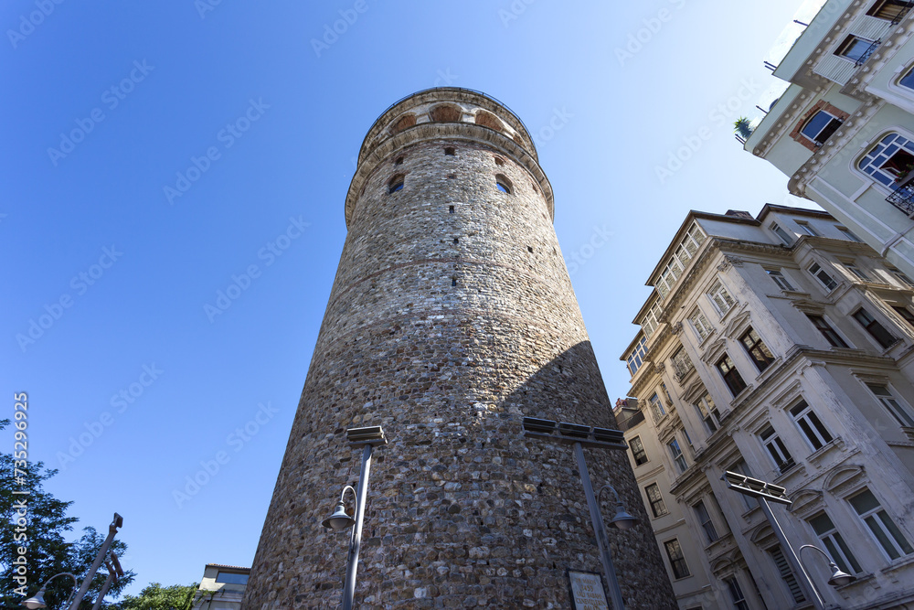 ISTANBUL, TURKEY 2023, August 04: The famous Galata Tower rict of the same name