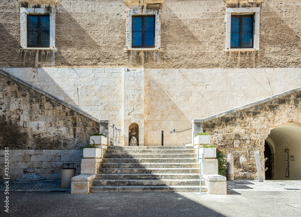 The courtyard of the Norman Swabian Castle ( Castello Normanno Svevo) in the historical city center of Bari, Puglia region, (Apulia), southern Italy,Europe, September 18, 2022