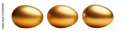 Trio of Golden Eggs Symbolizing Wealth and Luxury on a White Background