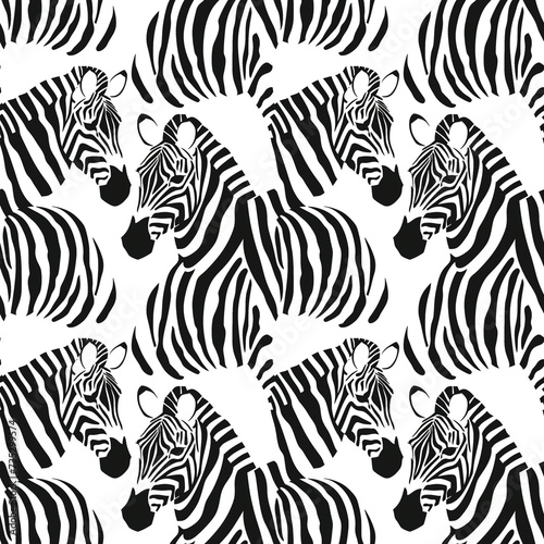 Black and white seamless pattern with zebras.