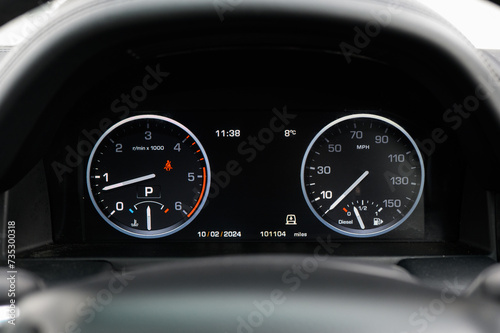 Close up of a digital car speedometer