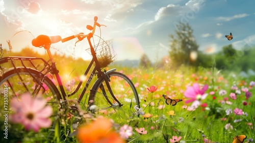 Generative AI : Enjoy a warm sunny spring day with a bike tour through lovely green spring flower covered landscape  © The Little Hut