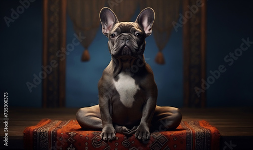 A calm dog sits in the lotus position. AI Generative