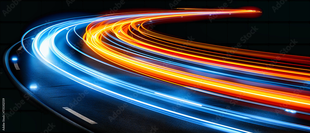 Speed and Motion Captured on a Busy Highway at Night, With Light Trails Illustrating the Fast Pace of Urban Life Speed and Motion Captured on a Busy Highway at Night, With Light Trails Illustrating the Fast Pace of Urban Life