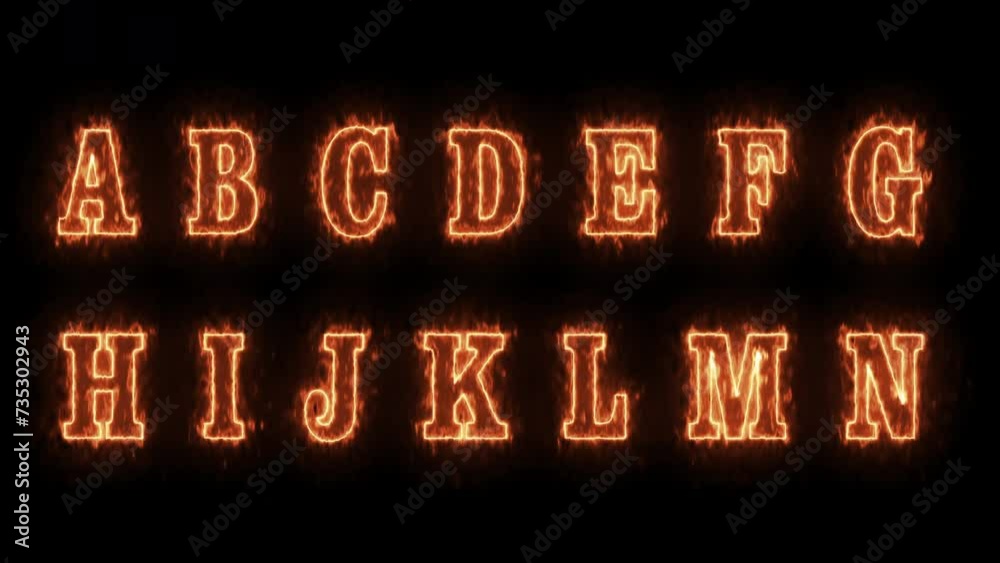 ABC Alphabet fire letters with flames animation. letter motion animated ...