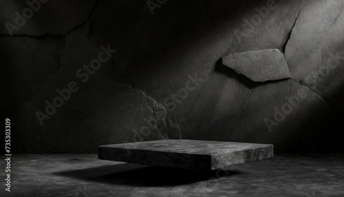 Stone podium with shadow overlay. Minimal scene for product presentation or advertising