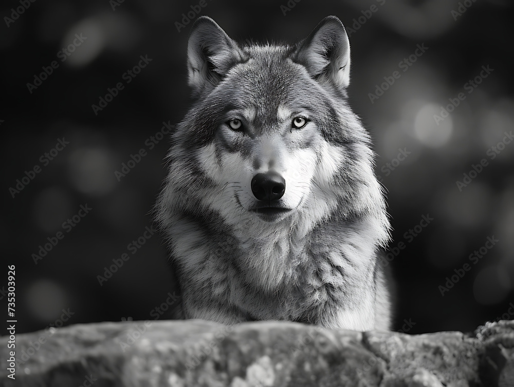 Obraz premium Lone grey wolf in forest.