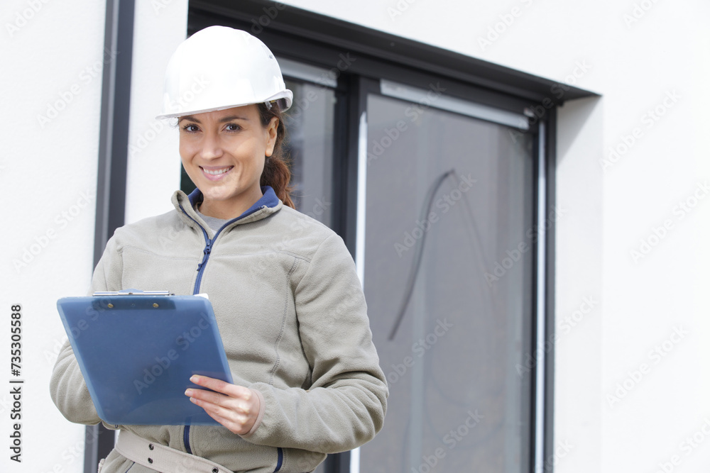portrait of female worker writing on clipboard portrait of female worker writing on clipboard