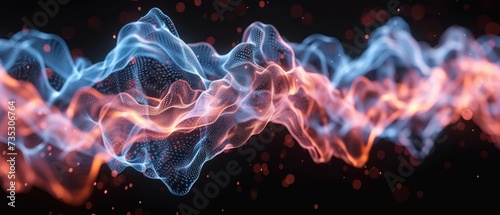 a blurry image of a wave of light on a black background with a red and blue lightening effect. photo