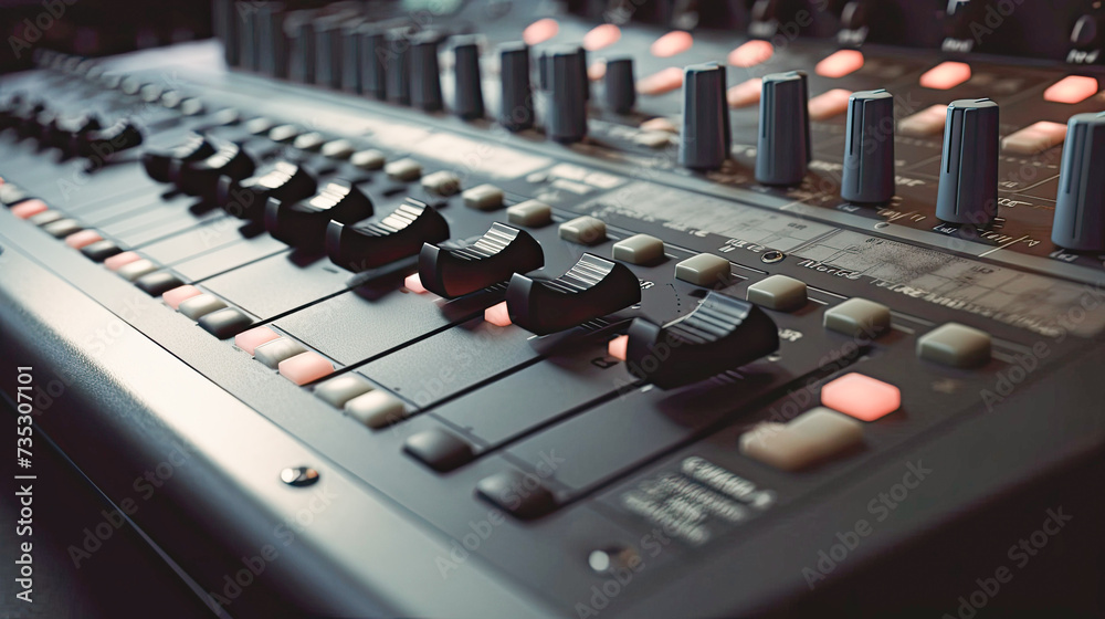 Fototapeta premium mixing console in a recording studio. Created with AI.