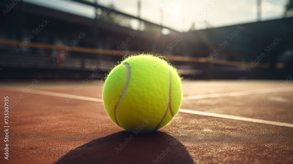 tennis ball on a tennis court. Created with AI