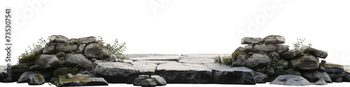 Panoramic Isolated Natural Rock Path with Textured Surface and Moss Details photo