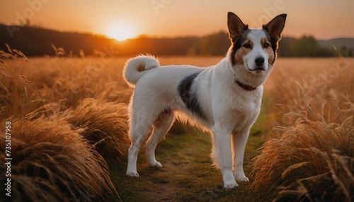 Alabai dog, dog at dawn, purebred dog in nature, happy dog, beautiful dog photo