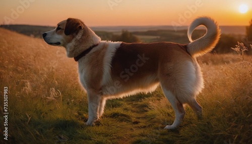 Alabai dog, dog at dawn, purebred dog in nature, happy dog, beautiful dog photo