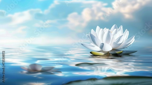 Serene White Lotus Flower Floating on Calm Pond AI Generated