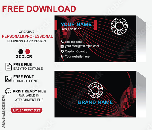 Modern business card template with Red abstract background