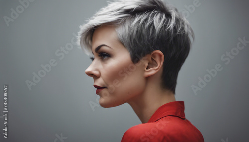 Bold and Beautiful: A Detailed Close-Up of a Confident Pixie Style photo