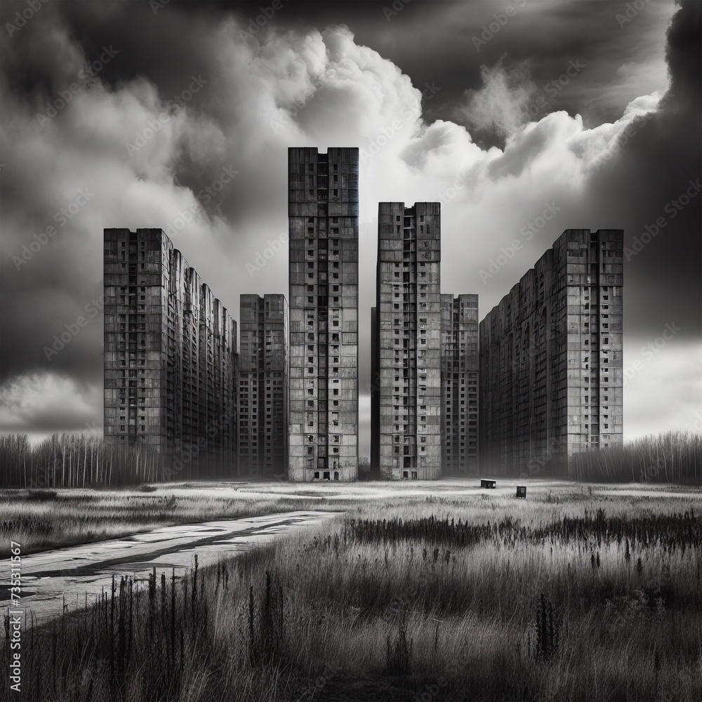 Fototapeta premium Modern architecture in the city. Black and white.