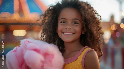A beautiful girl, stands smiling and looking at the camera, holding a large p...