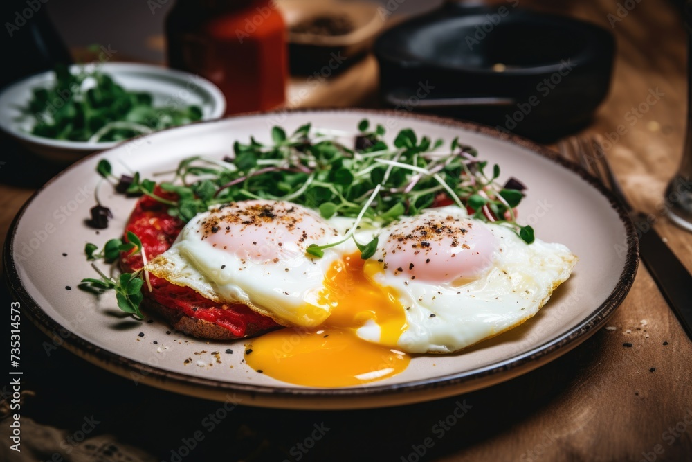 Close up of a served protein breakfast Close up of a served protein breakfast