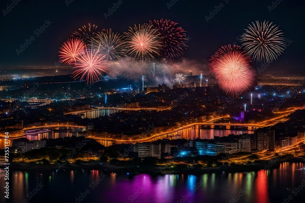 Naklejka premium fireworks over the city