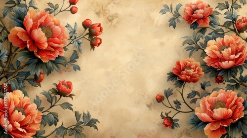 cute natural frame with peony flower and place for text