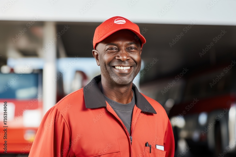 Portrait of a middle aged male worker at gas station Portrait of a middle aged male worker at gas station