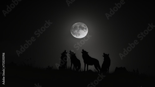 Ethereal Nighttime Image of Howling Wolves under Full Moon AI Generated.