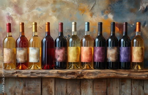 a row of wines on a wooden table