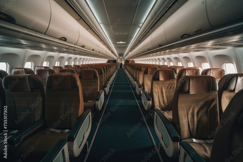 Interior of a empty commercial plane Interior of a empty commercial plane
