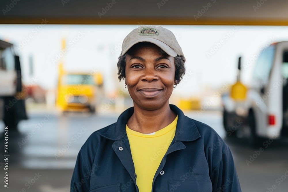 Portrait of a middle aged female worker at gas station Portrait of a middle aged female worker at gas station