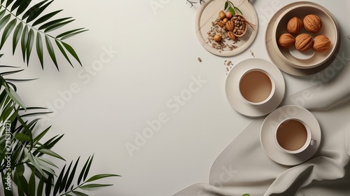 a table topped with two cups of coffee