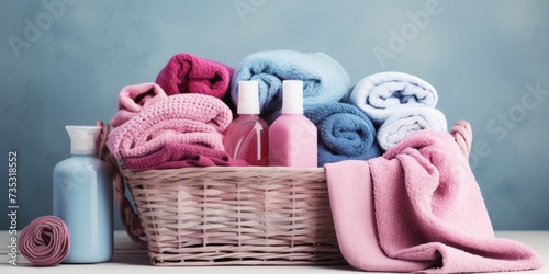a basket containing cleaning products and cleaning supplies