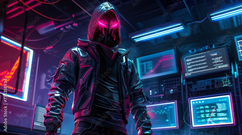 a man in a futuristic suit standing in a room with neon lights a man in a futuristic suit standing in a room with neon lights