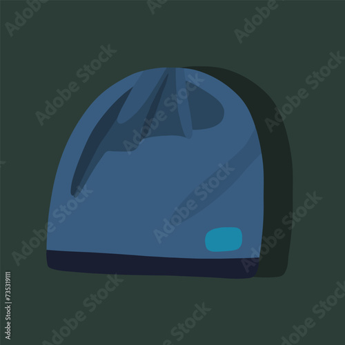 Vector isolated illustration of a winter sports cap.Blue hat on a green background.