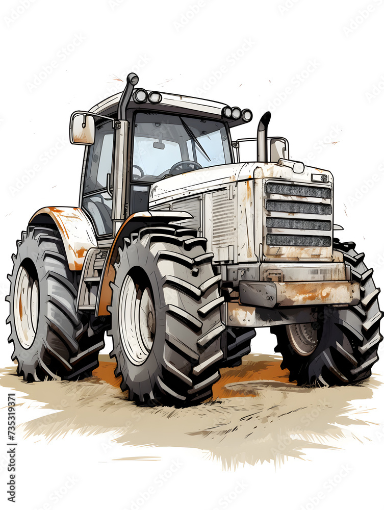 Illustration of a grey tractor vehicle on white background