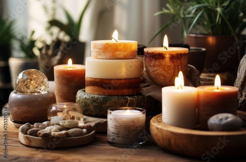 candles on a table in a small room