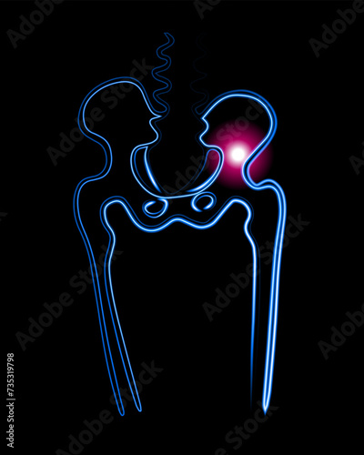Vector isolated illustration of pelvic bone injury. Pelvic fracture. Pain in the pelvic bone.