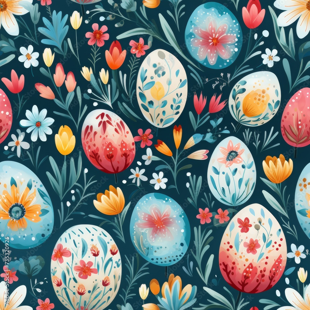 Water color easter symbols, ukrainian national ornaments seamless pattern with bright colours dynamic