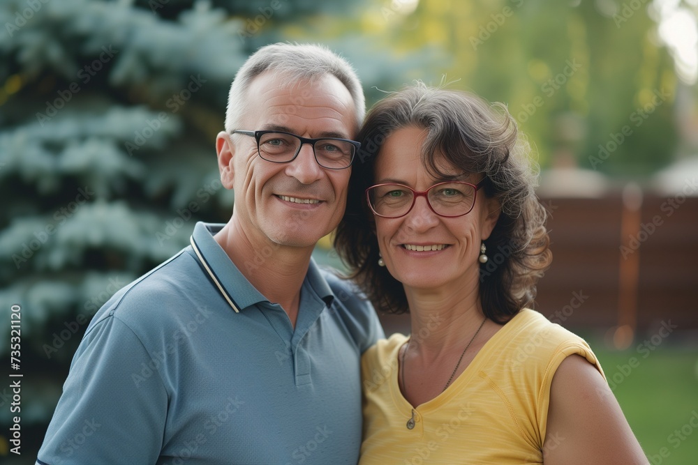 Loving Couple with Glasses in Summer Backyard
