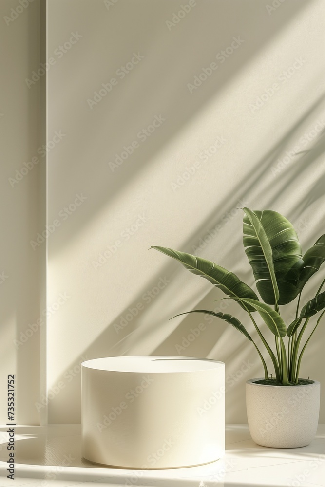 Stylish Modern Podium with Sunlight and Plant Decor