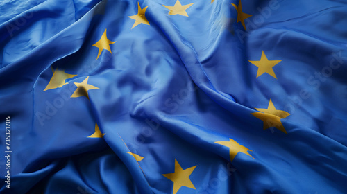 acenando a macro da bandeira da União Europeia de perto. Foto de alta qualidade photo