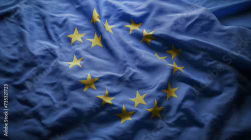 acenando a macro da bandeira da União Europeia de perto. Foto de alta qualidade