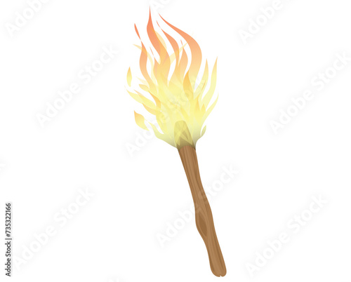 vector design of a wooden stalk or twig that is burning with a blazing flame