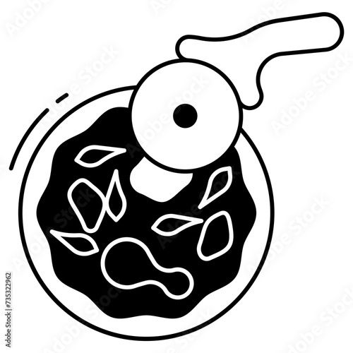 full pizza slicing glyph and line vector illustration
