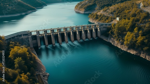 Aerial View of a Serene Hydroelectric Dam in Autumn photo