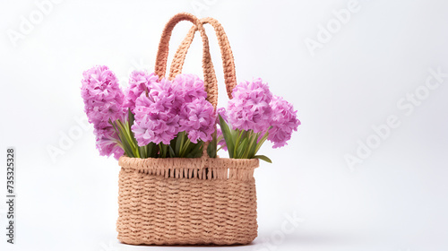 beautiful bouquet flowers in a basket on white background