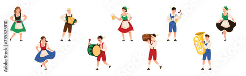 Oktoberfest with Man and Woman Character Celebrating Beer German Festival Vector Set