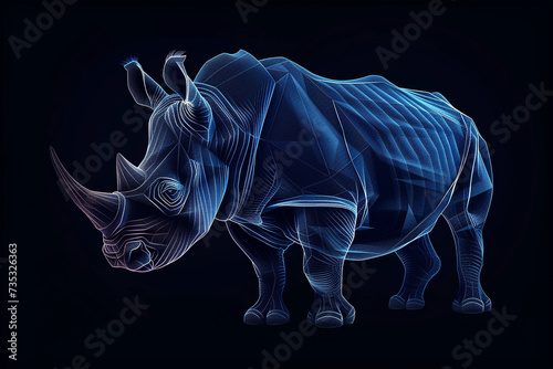 Blue Wireframe Rhinoceros Design on a Dark Background